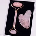 Rose Quartz Facial Roller & Gua Sha Set – Natural Stone Lymphatic Massage Tool