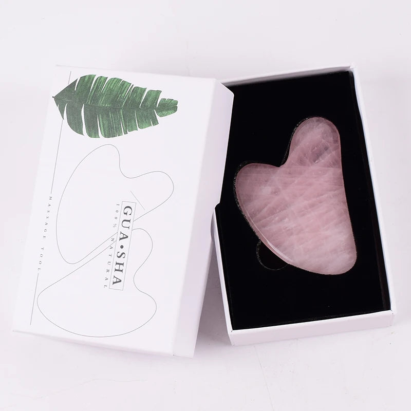 Rose Quartz Facial Roller & Gua Sha Set – Natural Stone Lymphatic Massage Tool