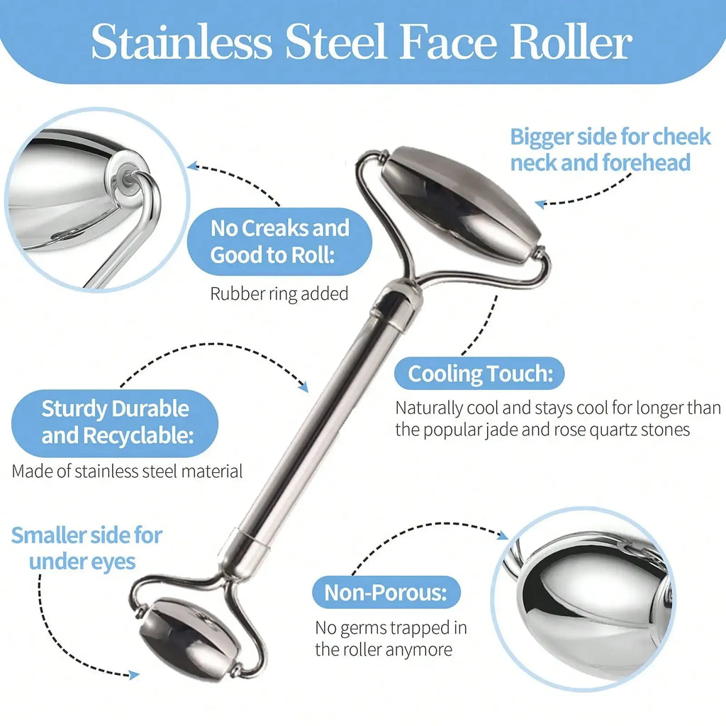 Ice Roller & Stainless Steel Gua Sha Set — Facial Sculpting & De-Puffing Tool