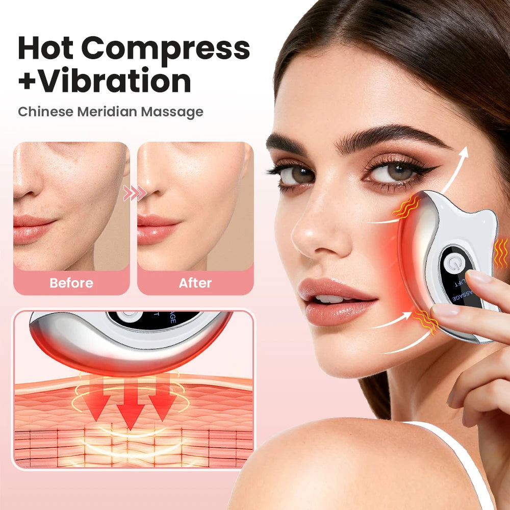 Heated Electric Gua Sha Facial Massager — Vibration & Warming Therapy