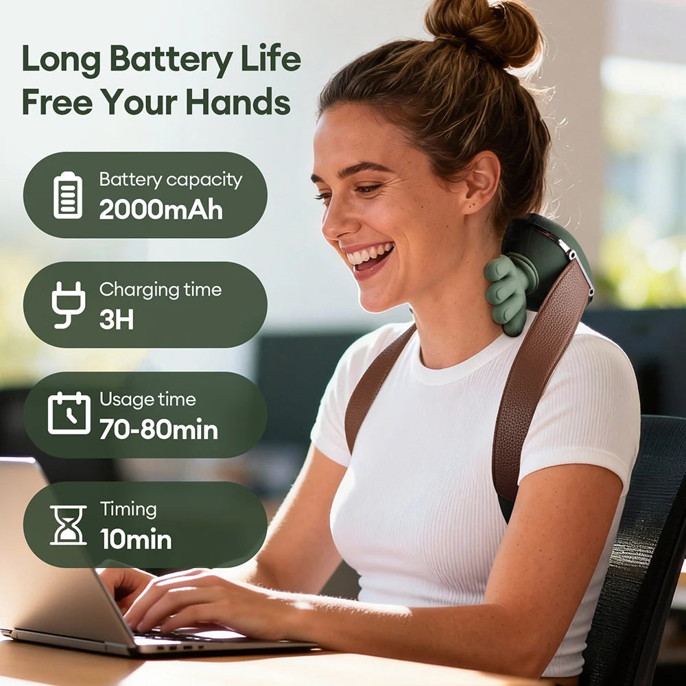 4D Neck & Shoulder Massager — Cordless Trapezius Kneading Wearable with 3 Intensity Levels