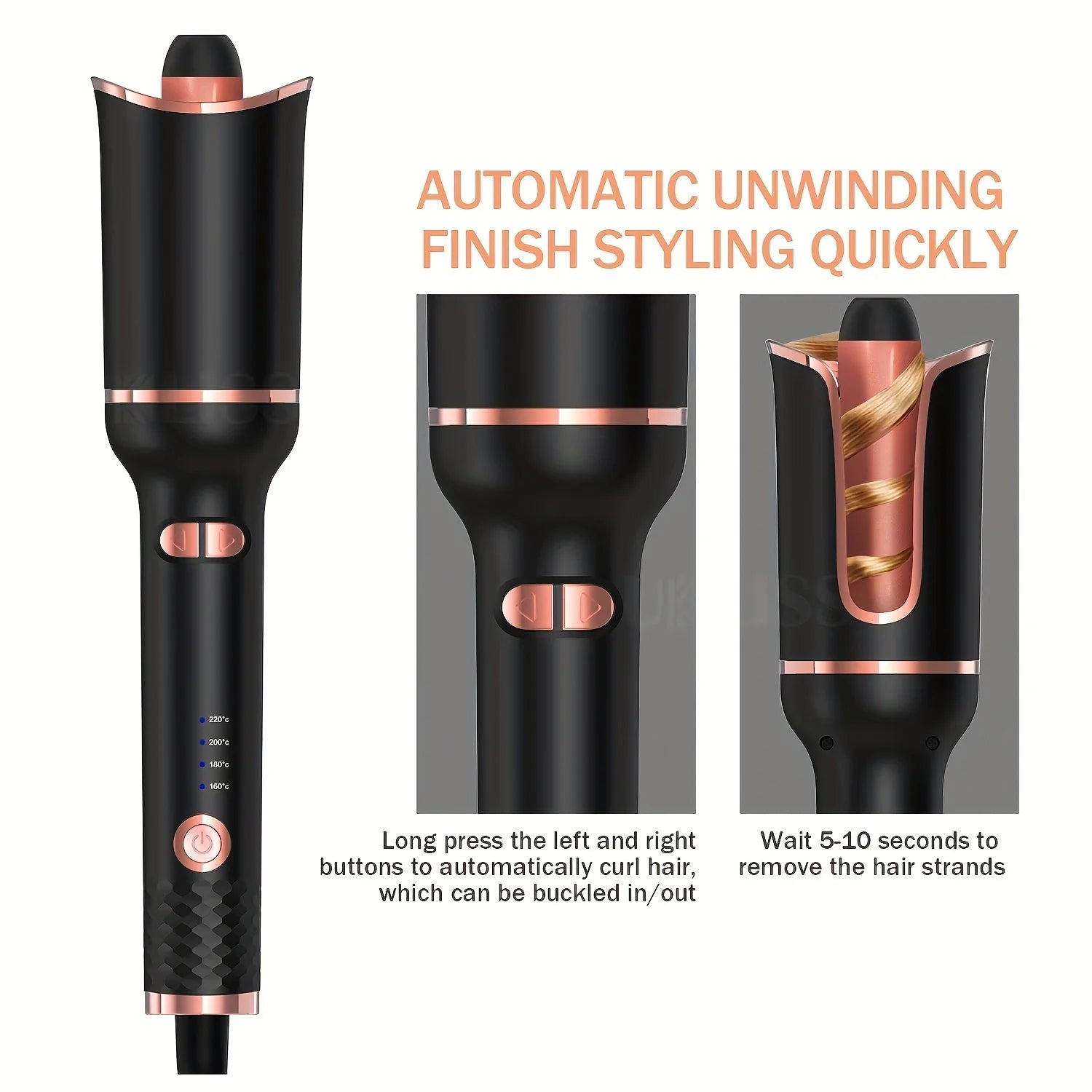 Automatic Hair Curler — Ceramic Rotating Curling Wand with Auto Shut-Off