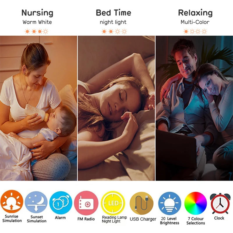 Sunrise Wake-Up Light Alarm Clock — Sunset Simulation, FM Radio & Nature Sounds