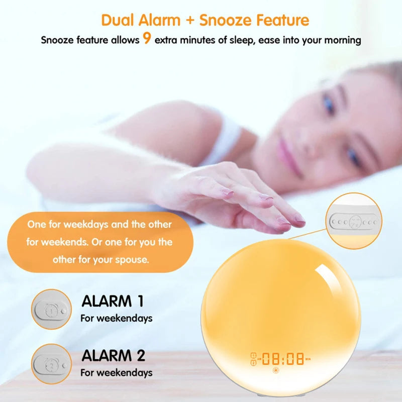 Sunrise Wake-Up Light Alarm Clock — Sunset Simulation, FM Radio & Nature Sounds