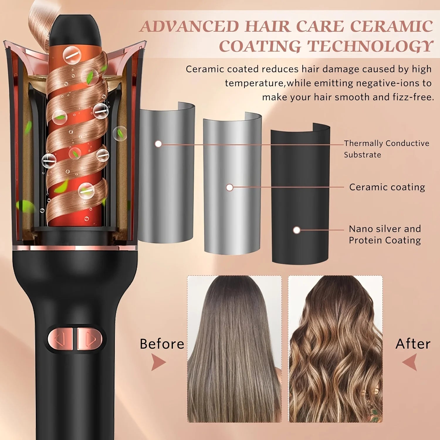 Automatic Hair Curler — Ceramic Rotating Curling Wand with Auto Shut-Off