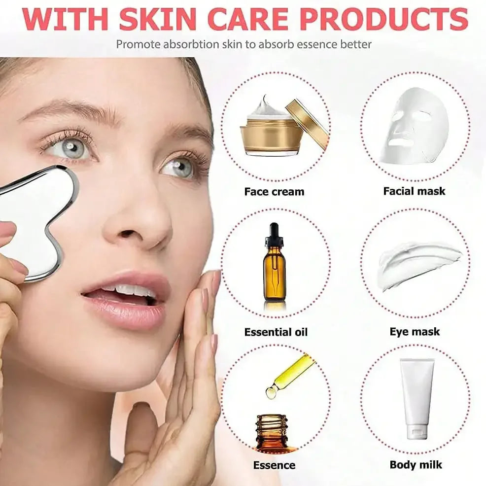 Ice Roller & Stainless Steel Gua Sha Set — Facial Sculpting & De-Puffing Tool