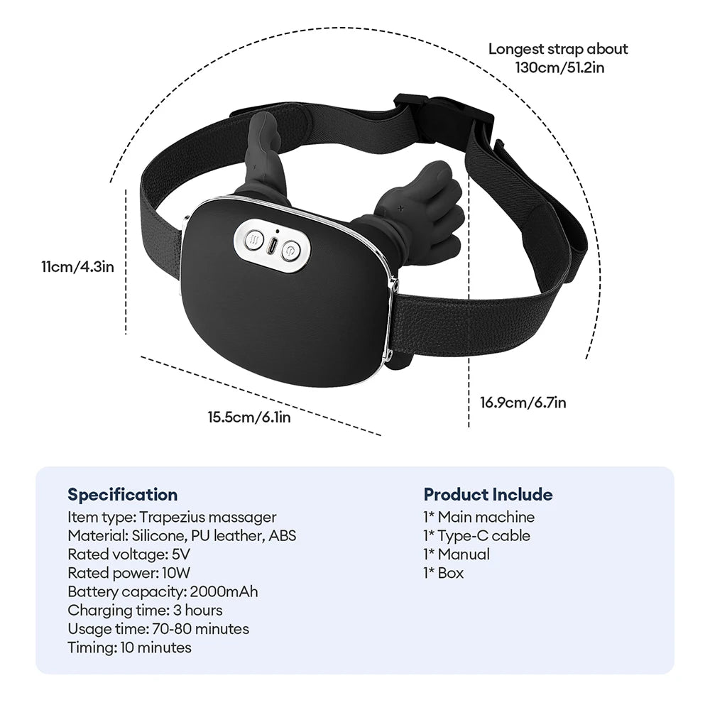 4D Neck & Shoulder Massager — Cordless Trapezius Kneading Wearable with 3 Intensity Levels