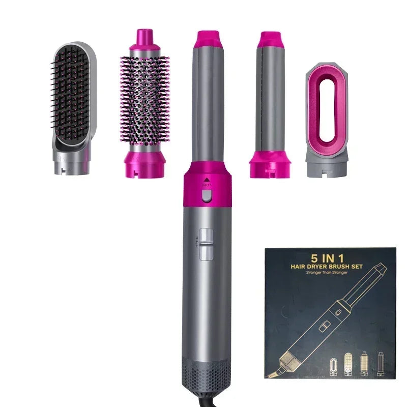 5-in-1 Hot Air Styling Brush Set — Ceramic Blow Dry & Curling Tool, UK Plug