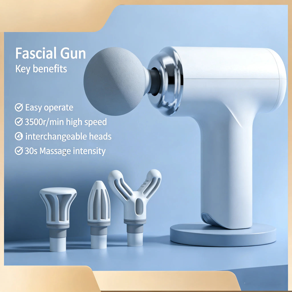 Mini Percussion Massage Gun — Deep Tissue Muscle Relief with 4 Interchangeable Heads