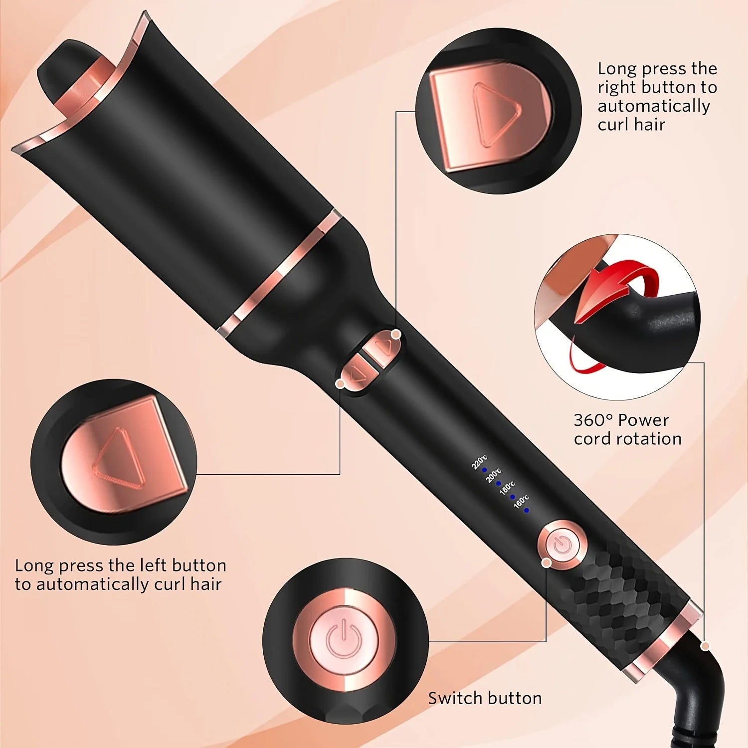 Automatic Hair Curler — Ceramic Rotating Curling Wand with Auto Shut-Off