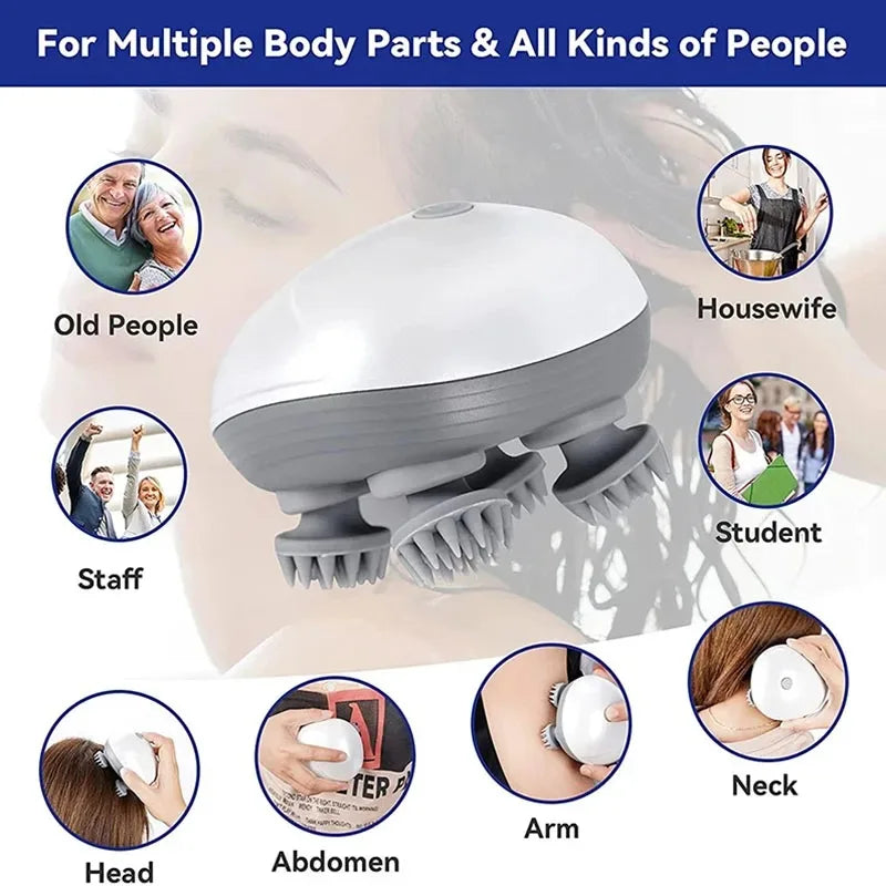 Electric Scalp Massager — Waterproof 3D Head Massager with 6 Massage Modes