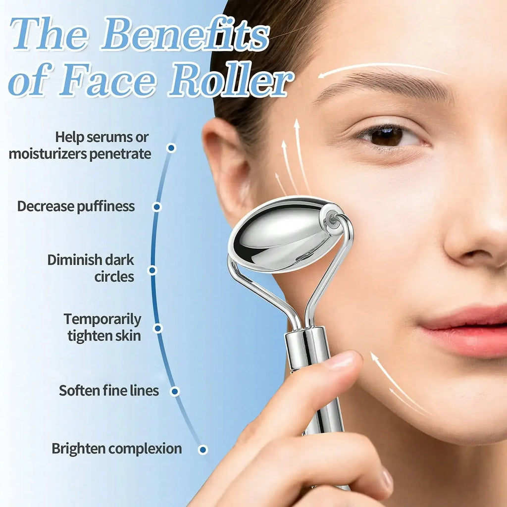 Ice Roller & Stainless Steel Gua Sha Set — Facial Sculpting & De-Puffing Tool