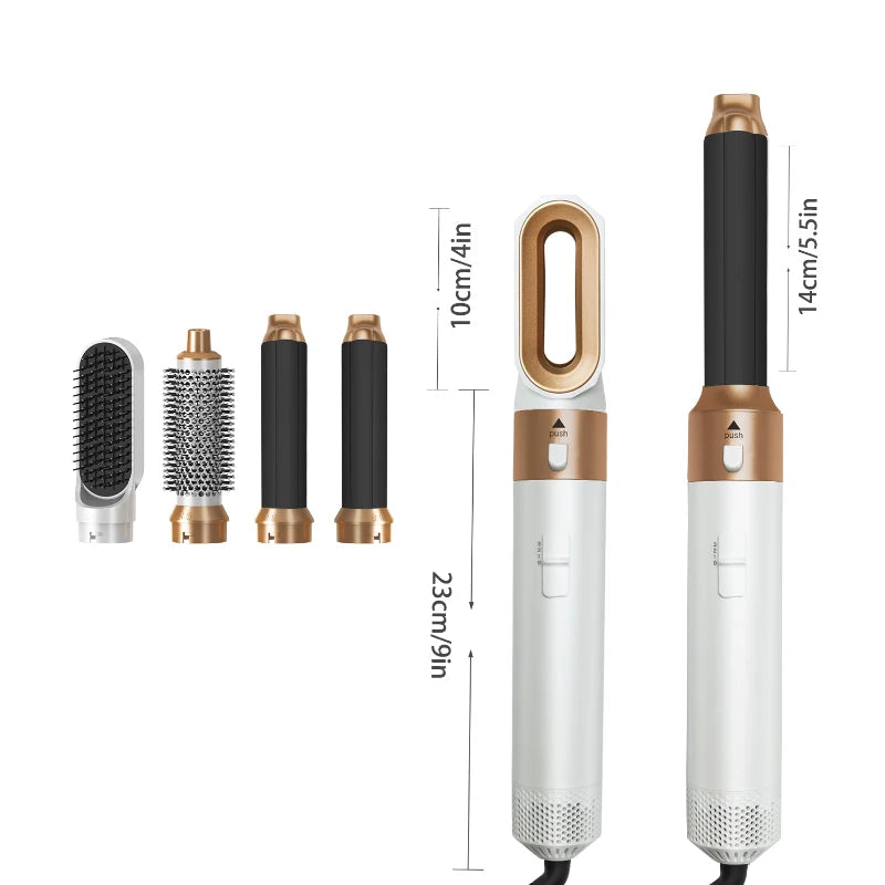 5-in-1 Hot Air Styling Brush Set — Ceramic Blow Dry & Curling Tool, UK Plug