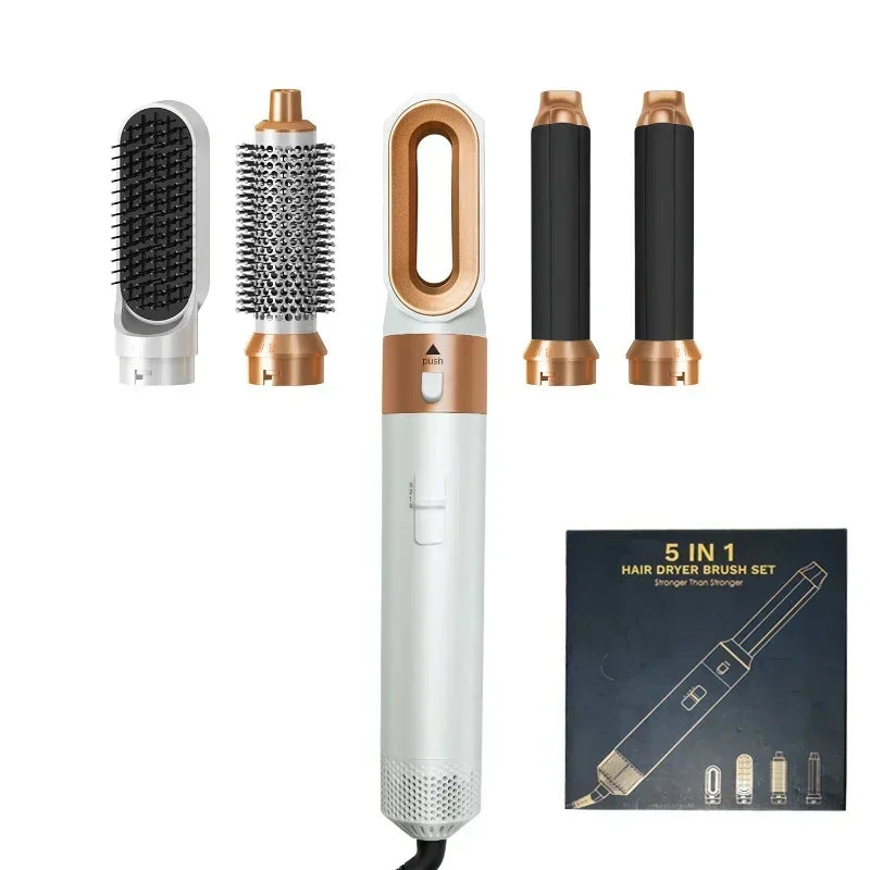 5-in-1 Hot Air Styling Brush Set — Ceramic Blow Dry & Curling Tool, UK Plug